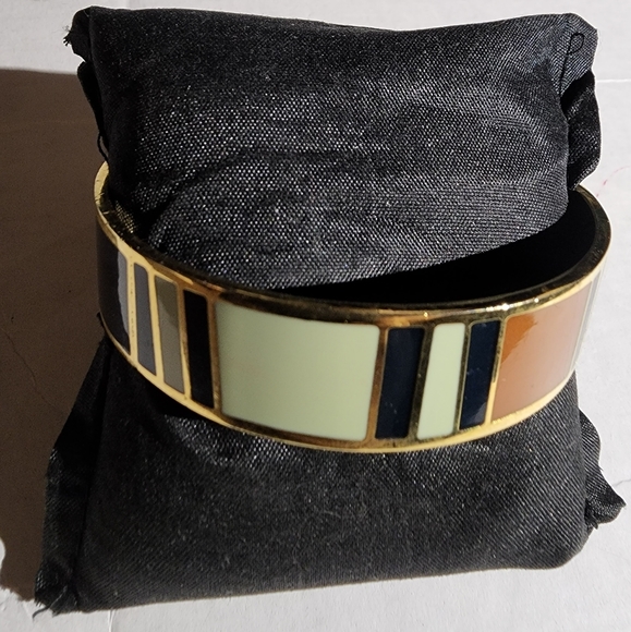Chunky enamel bangle wide Bracelet stripes warm colors metropolitan museum art - Picture 1 of 7